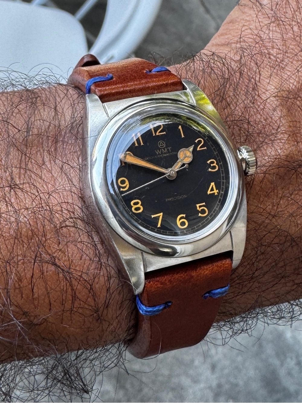 WMT W15 Precision Automatic Black Dial Aged Finish Bubbleback Style Watch